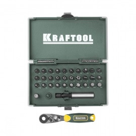 Биты в наборе Kraftool X-Drive с мини-трещоткой и адаптером 33 предмета