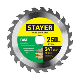 Диск пильный Stayer Fast по дереву 24 зуба 250х32 мм
