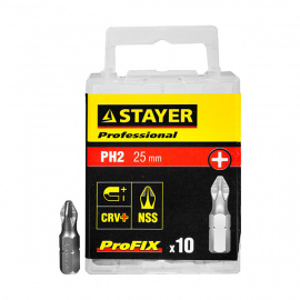 Биты крестообразные Stayer Professional ProFix магнитные PH2, 25 мм 10 шт.