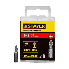 Биты крестообразные Stayer Professional ProFix магнитные PH1, 25 мм, 10 шт.
