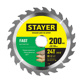 Диск пильный Stayer Fast по дереву 24 зуба 200х32 мм