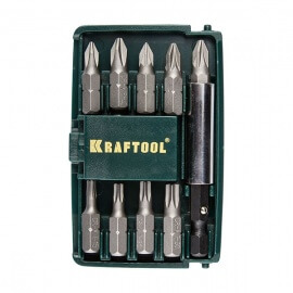 Биты в наборе Kraftool Compact-10 с магнитным адаптером 10 предметов